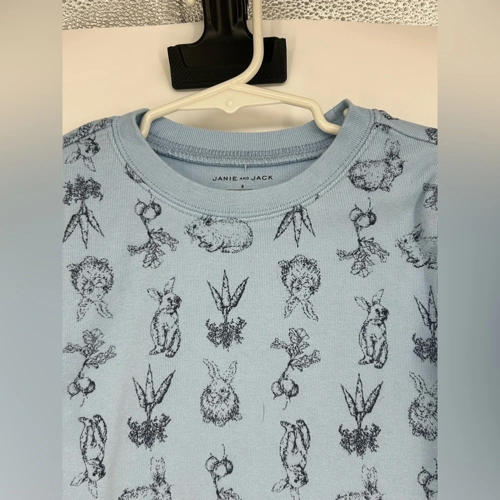 JANIE AND JACK Blue Carrots & Rabbit Crewneck Cotton‎ Sweater- Size 8
